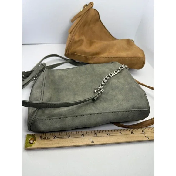Lot of 2 Vegan Suede Crossbody Bags Grey and Tan Boho Tassel Zipper Purses - Picture 8 of 8